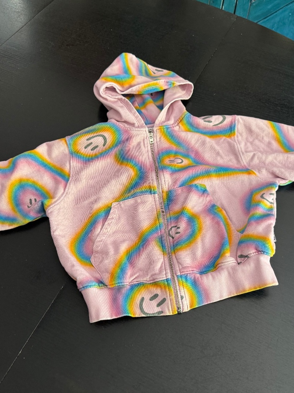Molo Rainbow Smiley Face Zip Hoodie Pink Girls size 140